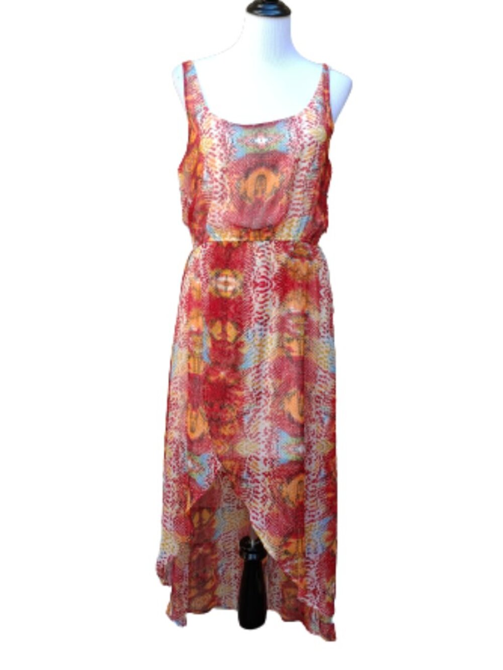 Olsenboye Hi-Lo Maxi Dress Red Snakeskin Print Wrap Sleeveless Scoop Neck